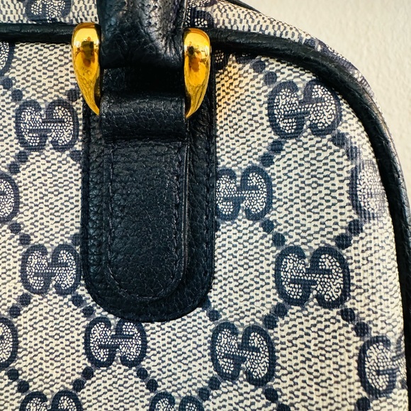AUTHENTIC VINTAGE GUCCI Navy Monogram GG BAG 80’s W/GUCCI Dustbag Excellent Cond - Picture 10 of 14